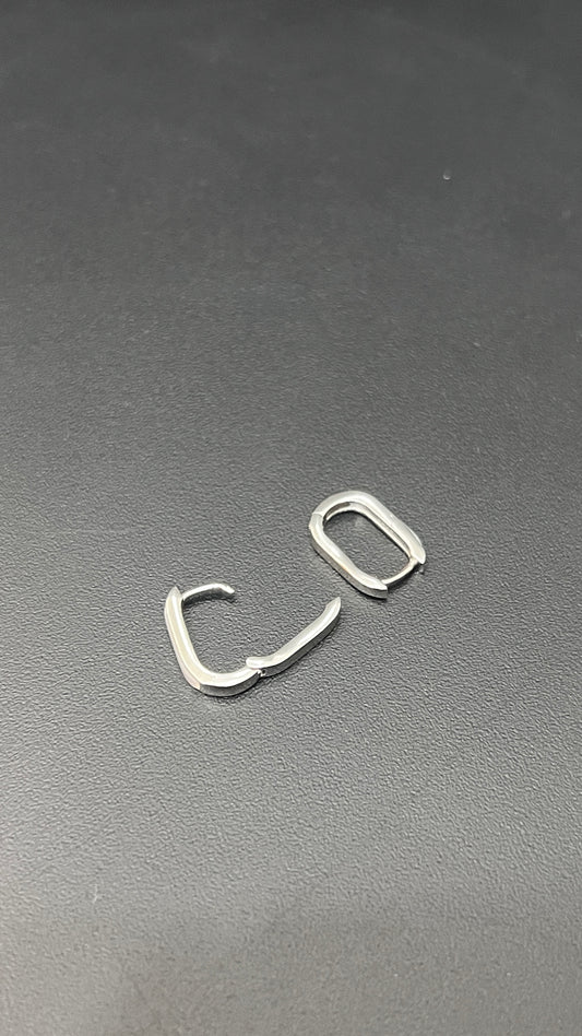 Silver Oval Box Earloop Earrings
