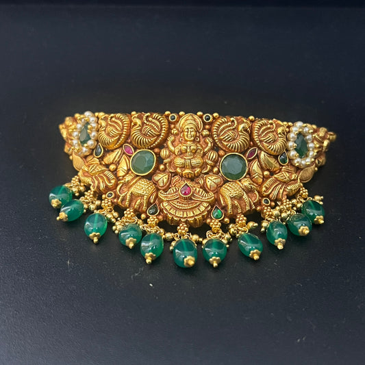 Silver Choker Antique Finished Green Beads