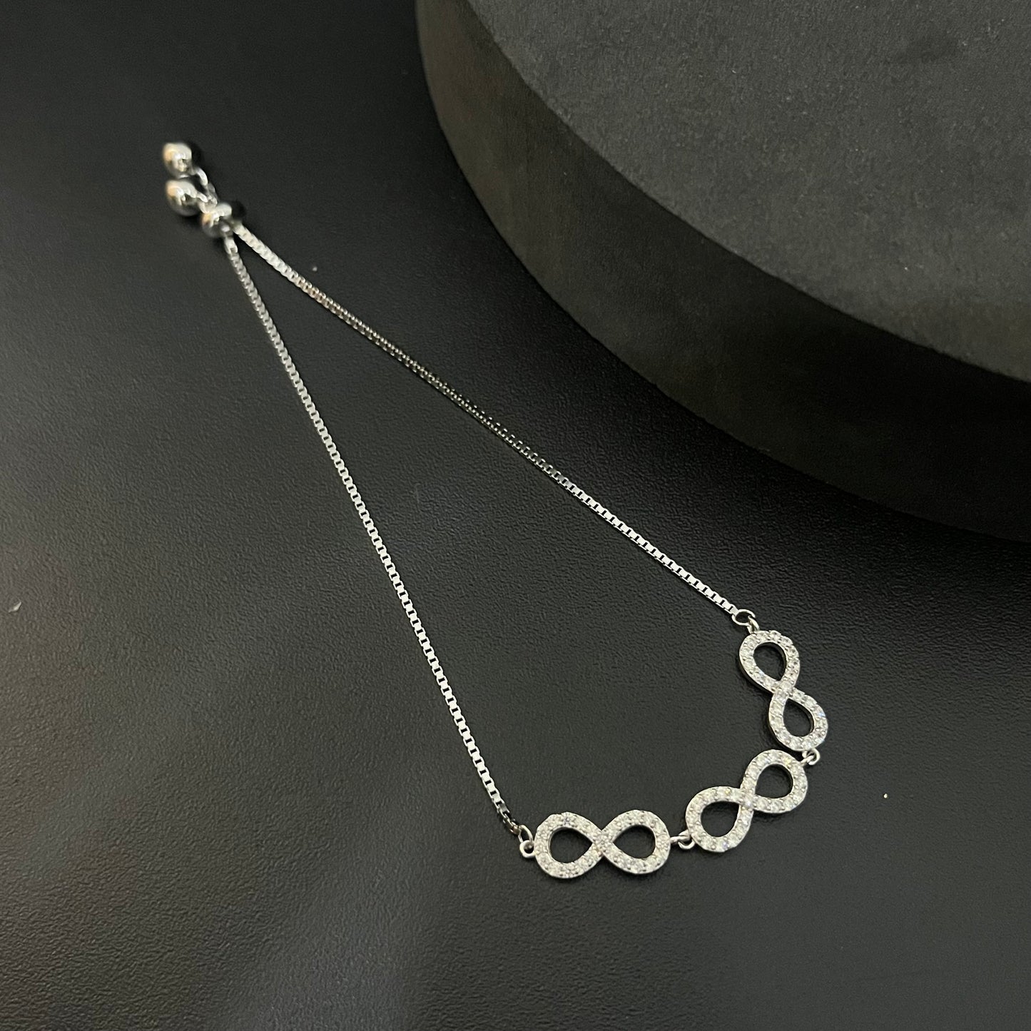 Silver Ladies Bracelet Premium Adjustable push lock 3 infinity