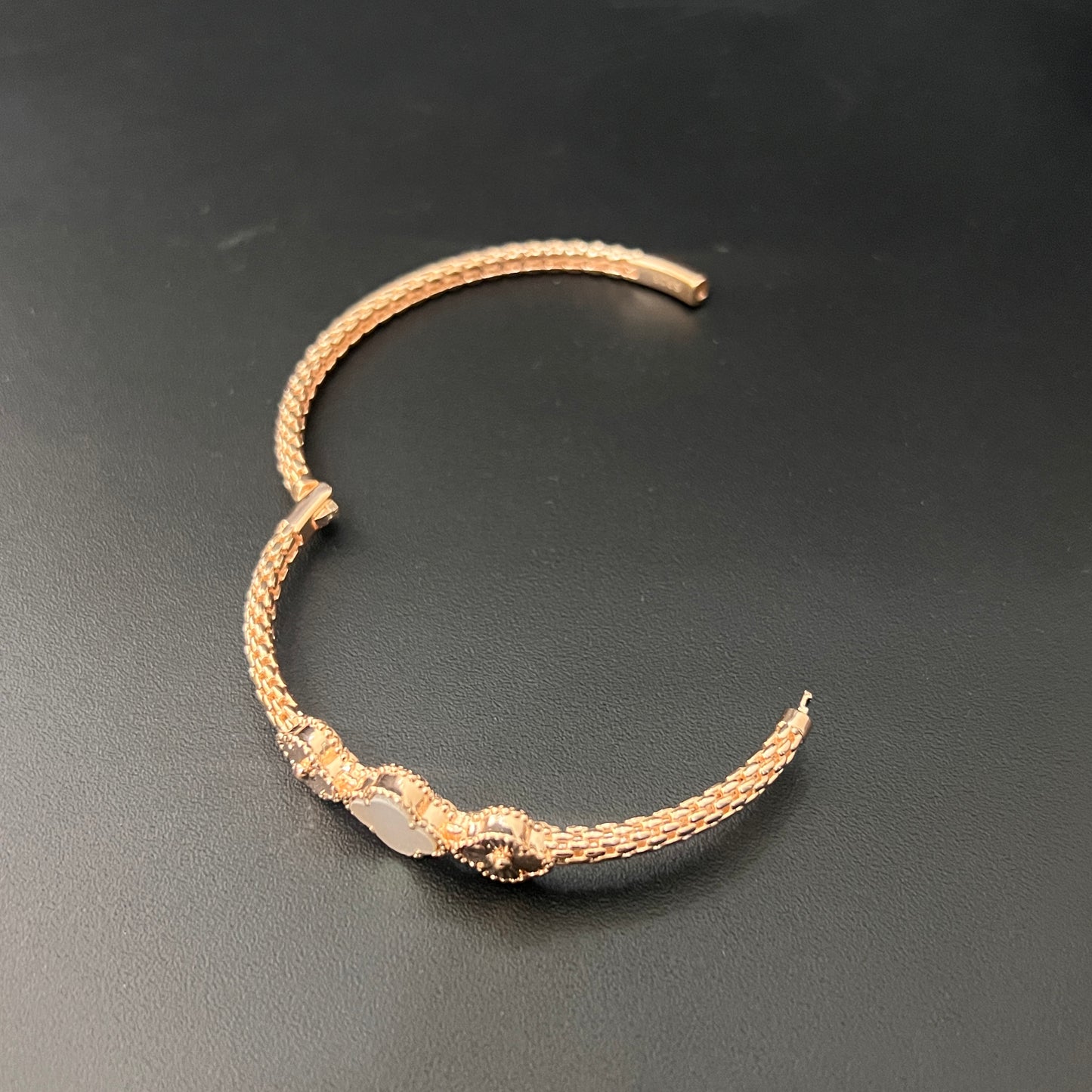 Sliver Ladies Kada Three Motif Pearl Rosegold