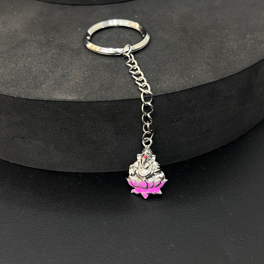Silver Ganesha Key Chain Lotus