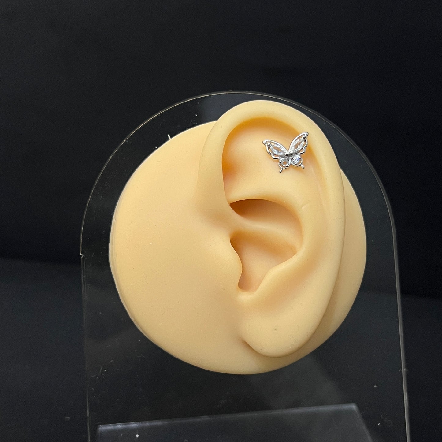 Sliver Ladies Butterfly Stud Zicron Stone