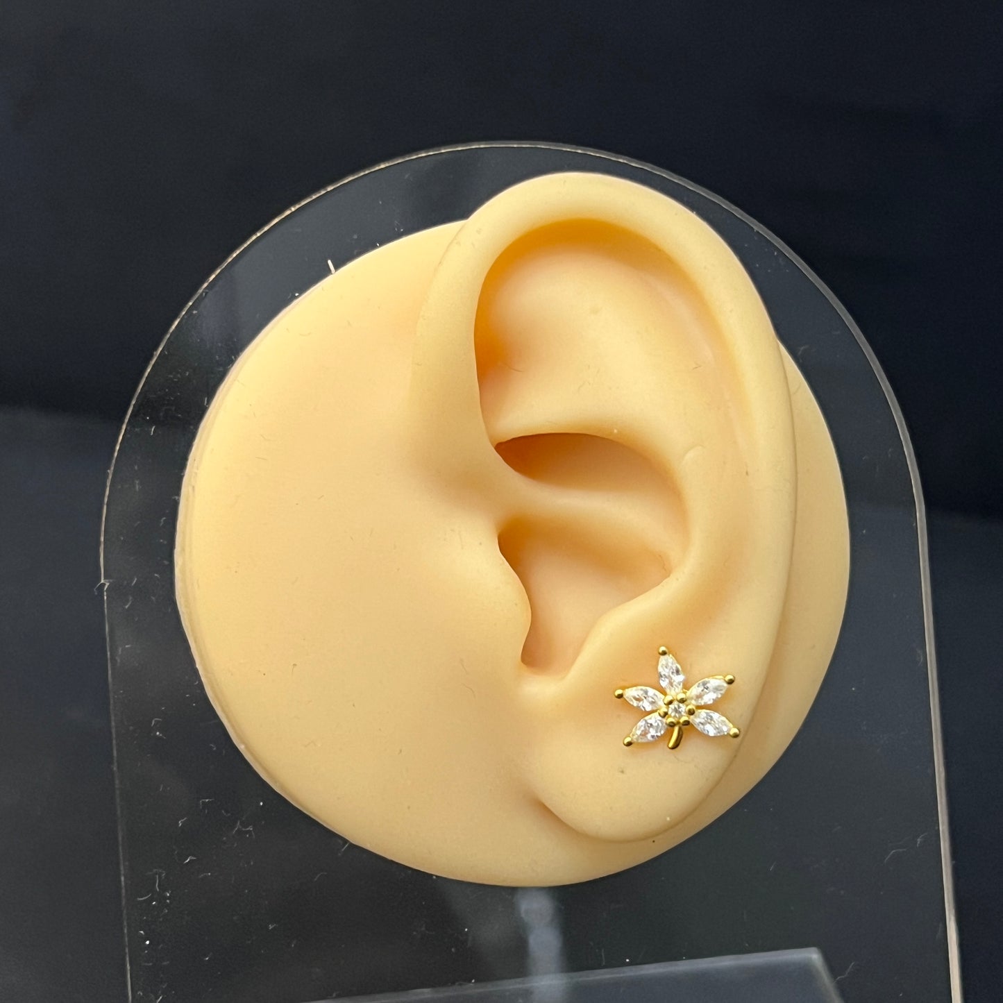 Silver Ladies Petal Stud Gold Finished