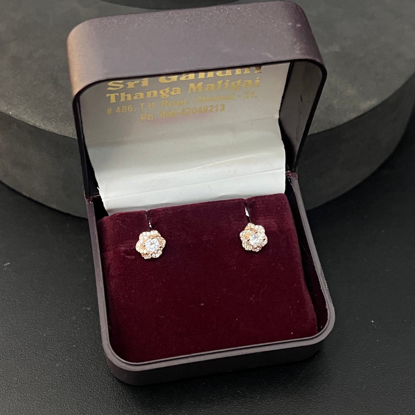 Sliver Ladies Stud Flower Solitaire Rosegold