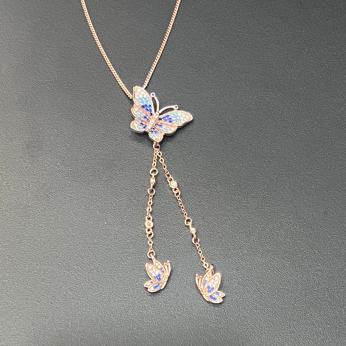 Ladies Pendant Set_Blue Shade Butterfly (Rosegold)