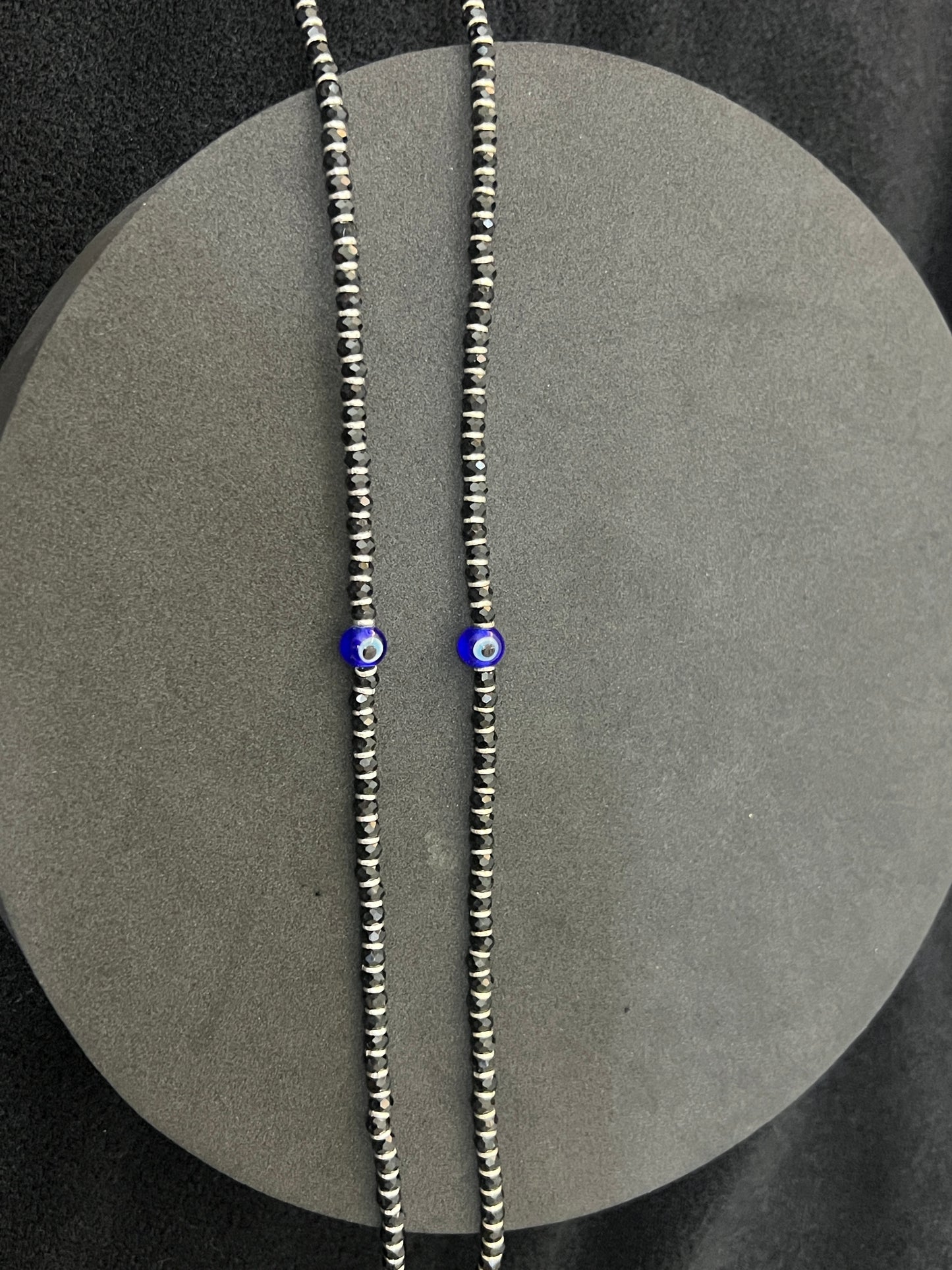 Silver Evil Eye Black Beads Anklet