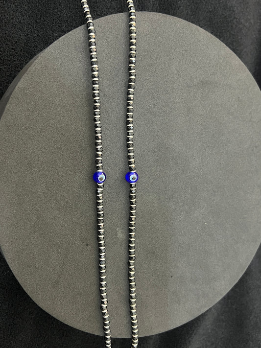 Silver Evil Eye Black Beads Anklet