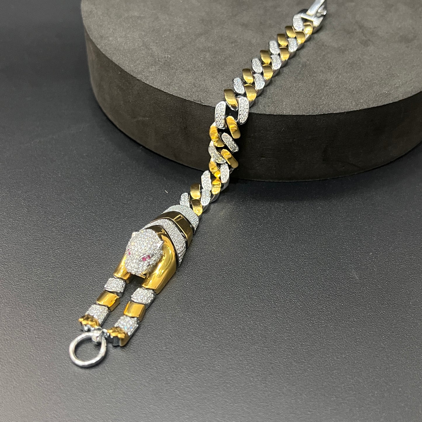 Silver Mens Jaguar Cuban Bracelet Gold Finish