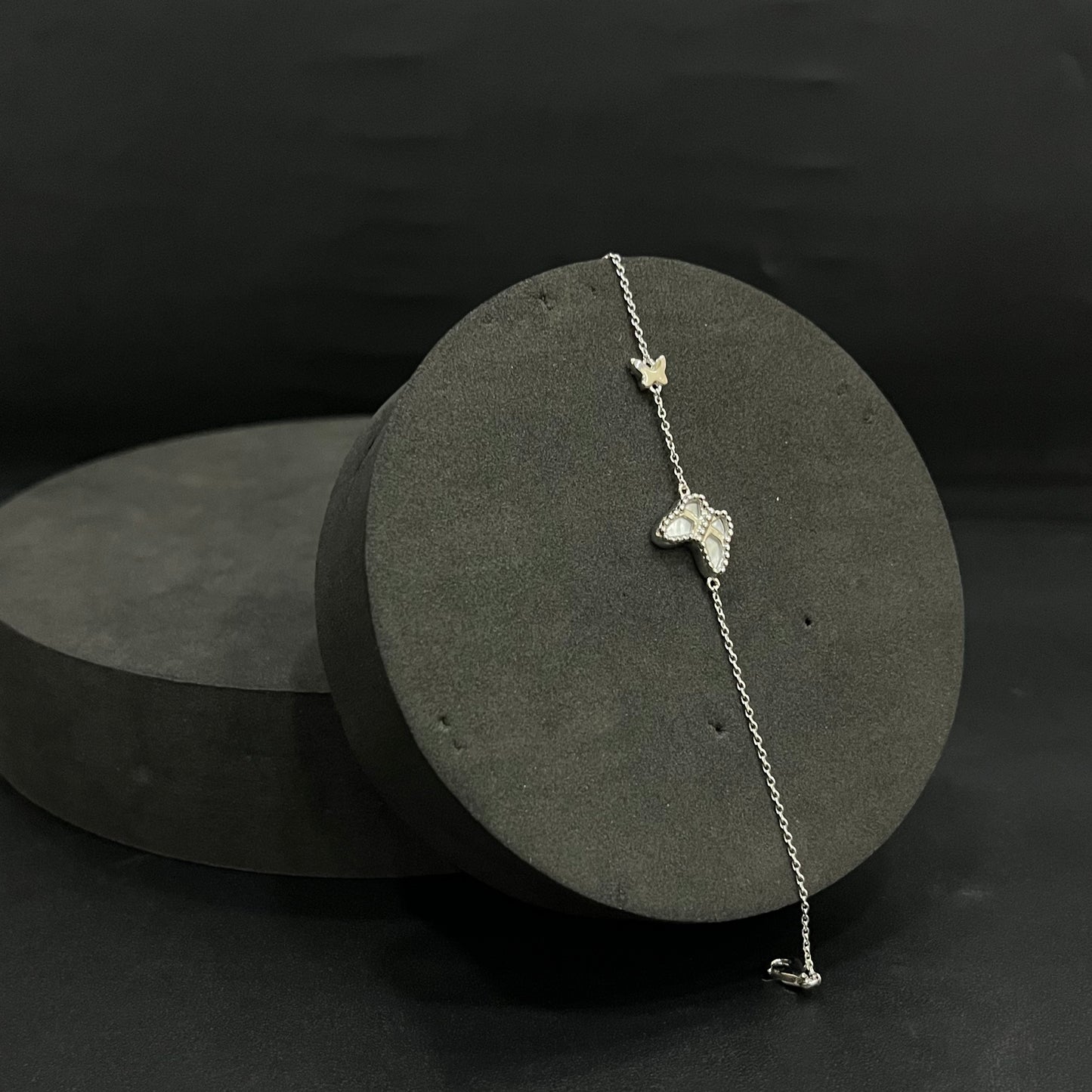 Silver Ladies Bracelet White Pearl Butterfly