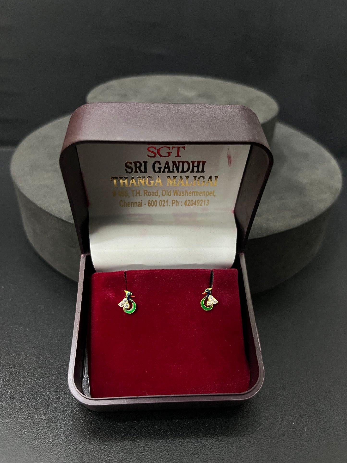 Gold Peacock Studs 18K Zicron