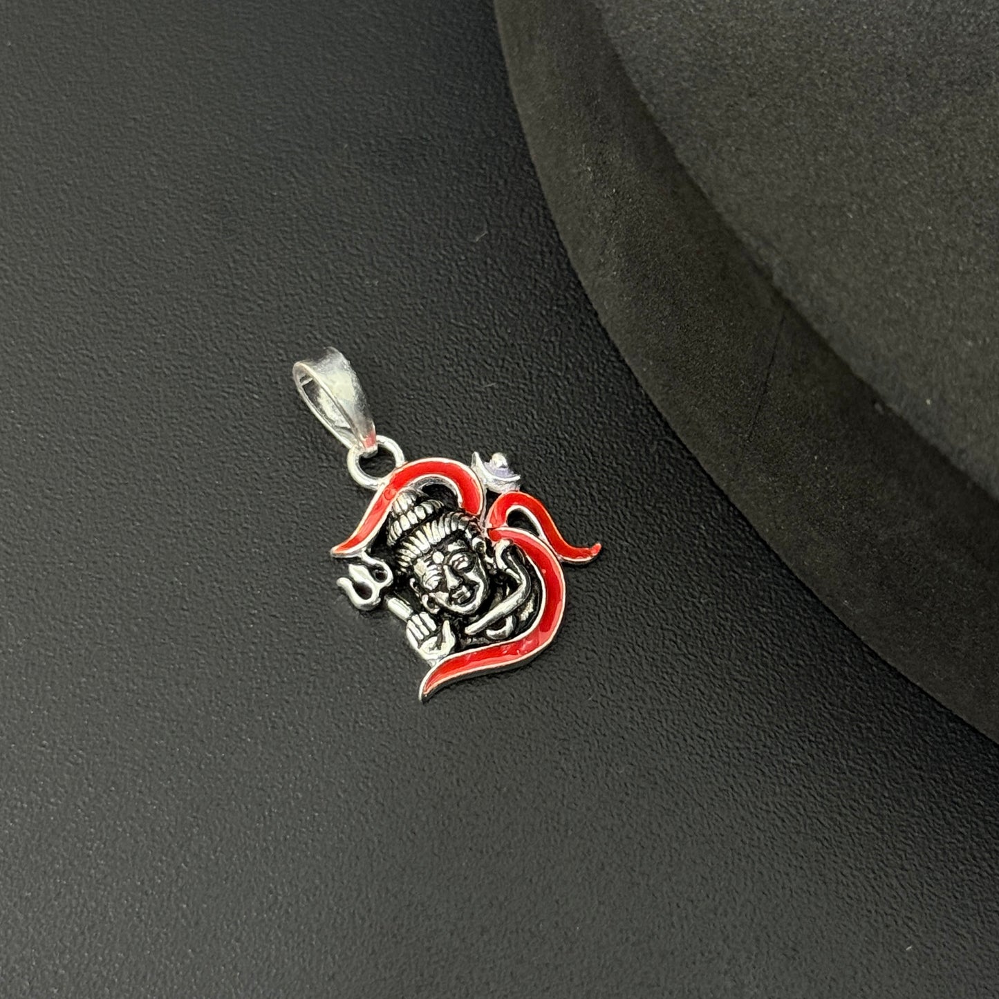Silver Pendant _Red OM Shiva