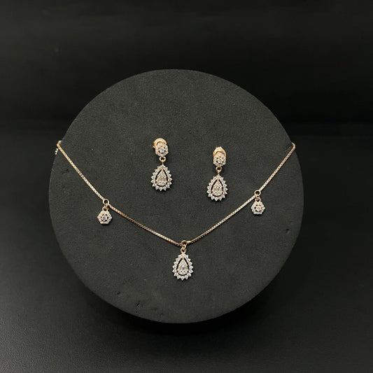 Silver Ladies Pendant Chain & Stud Set HG drop Rosegold
