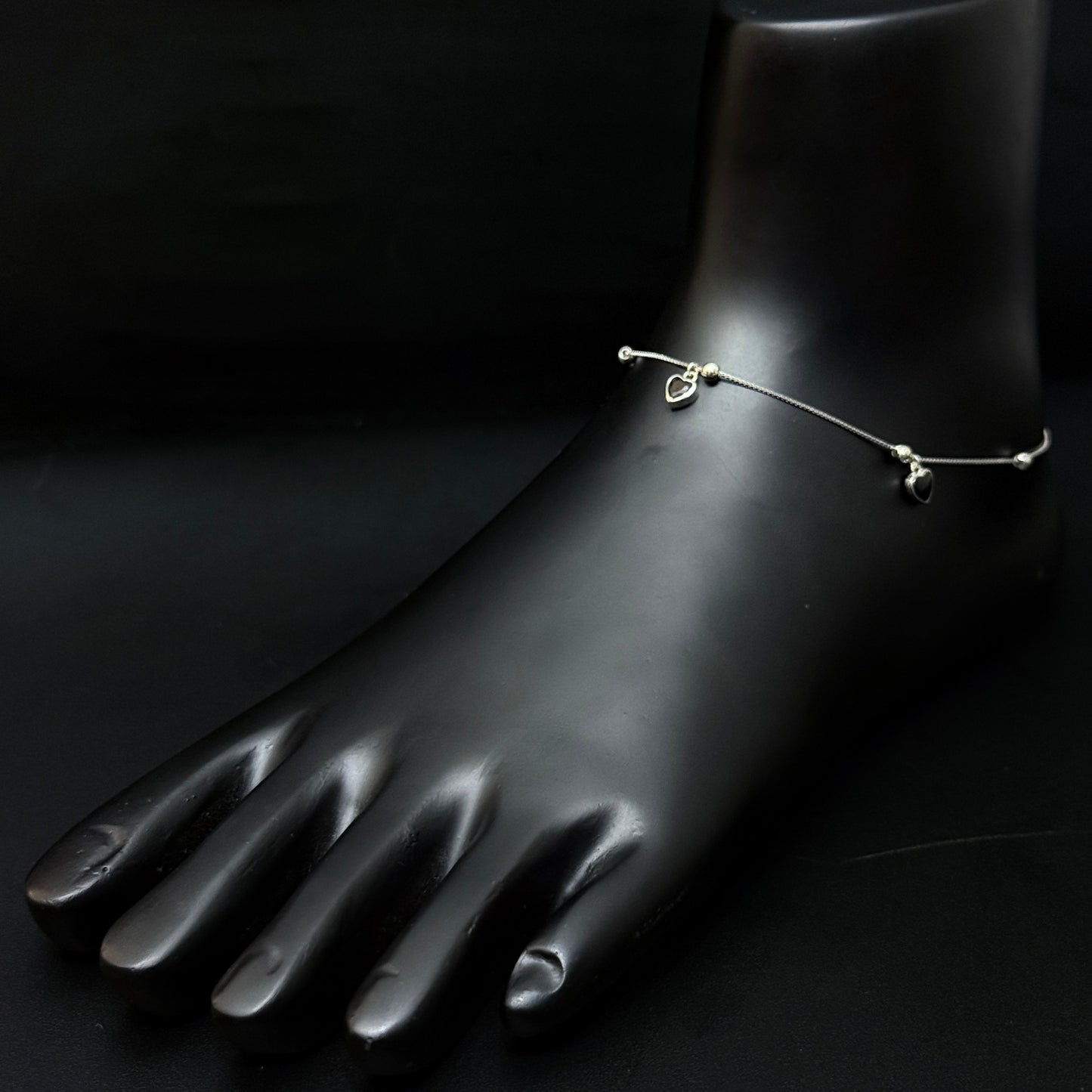 Silver Ladies Anklet Heart Charms Silver