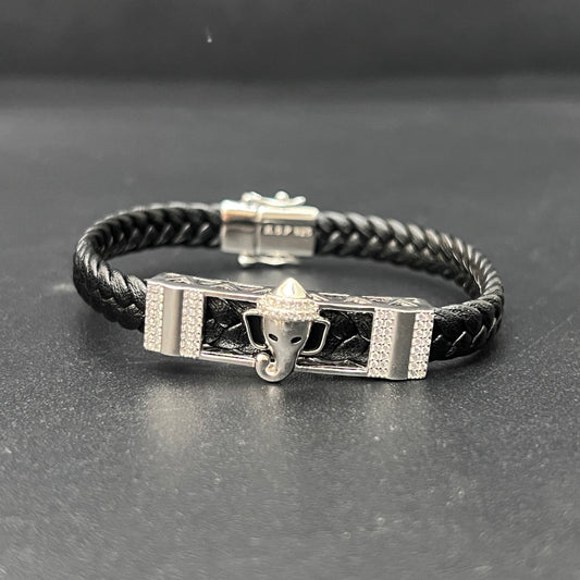 Silver Mens Leather Bands Ganesha