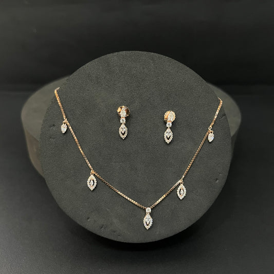 Silver Ladies Pendant Chain & Stud Set Hanging Drops Rosegold