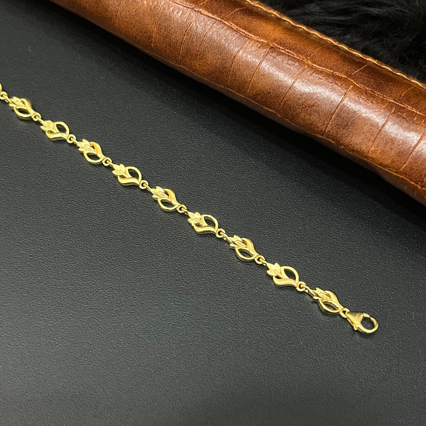 Silver Ladies Bracelet Gold Finished Leaf Finish Sleek FR