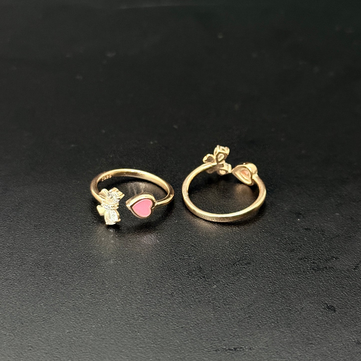 Ladies Toe Rings Bow & Pink Stone