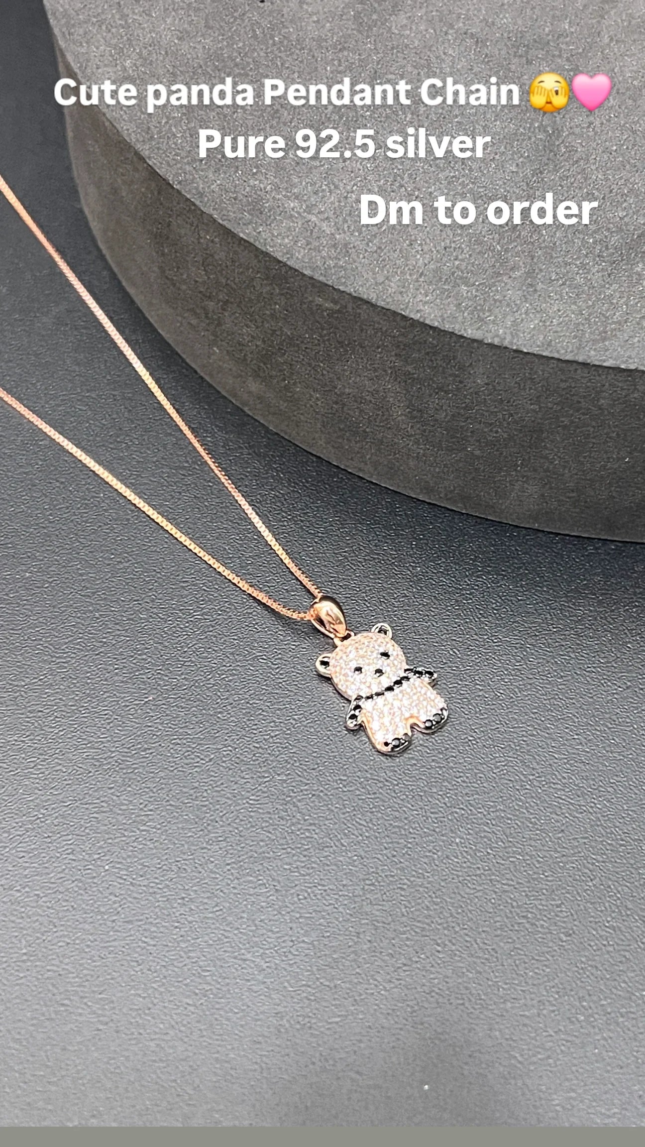 Silver Ladies Pendant Chain Teaddy Bear Crystal Rosegold
