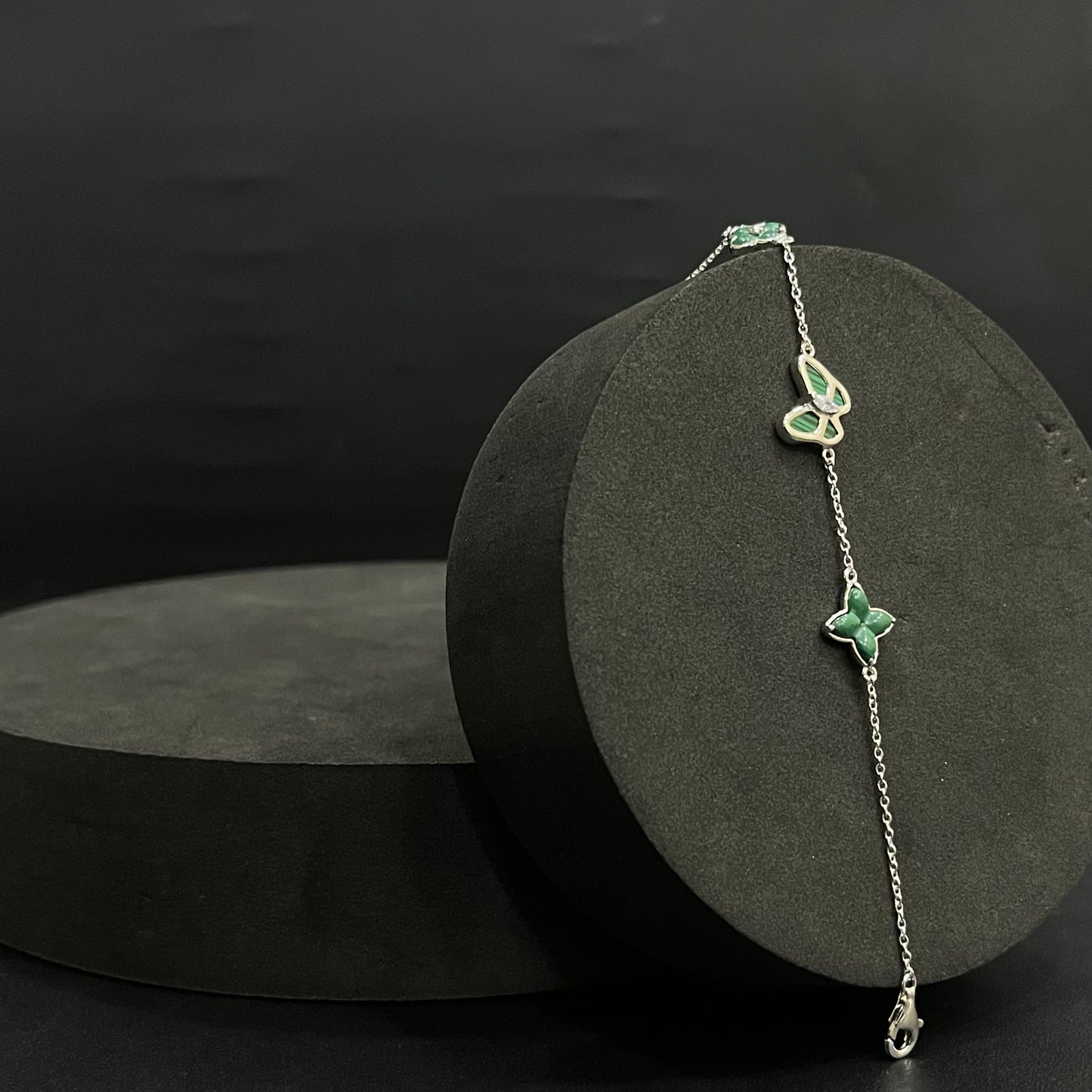 Silver Ladies Bracelet_Green Flower