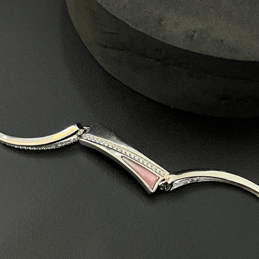 Silver Ladies Bracelet Platinum Finished Pink MOP