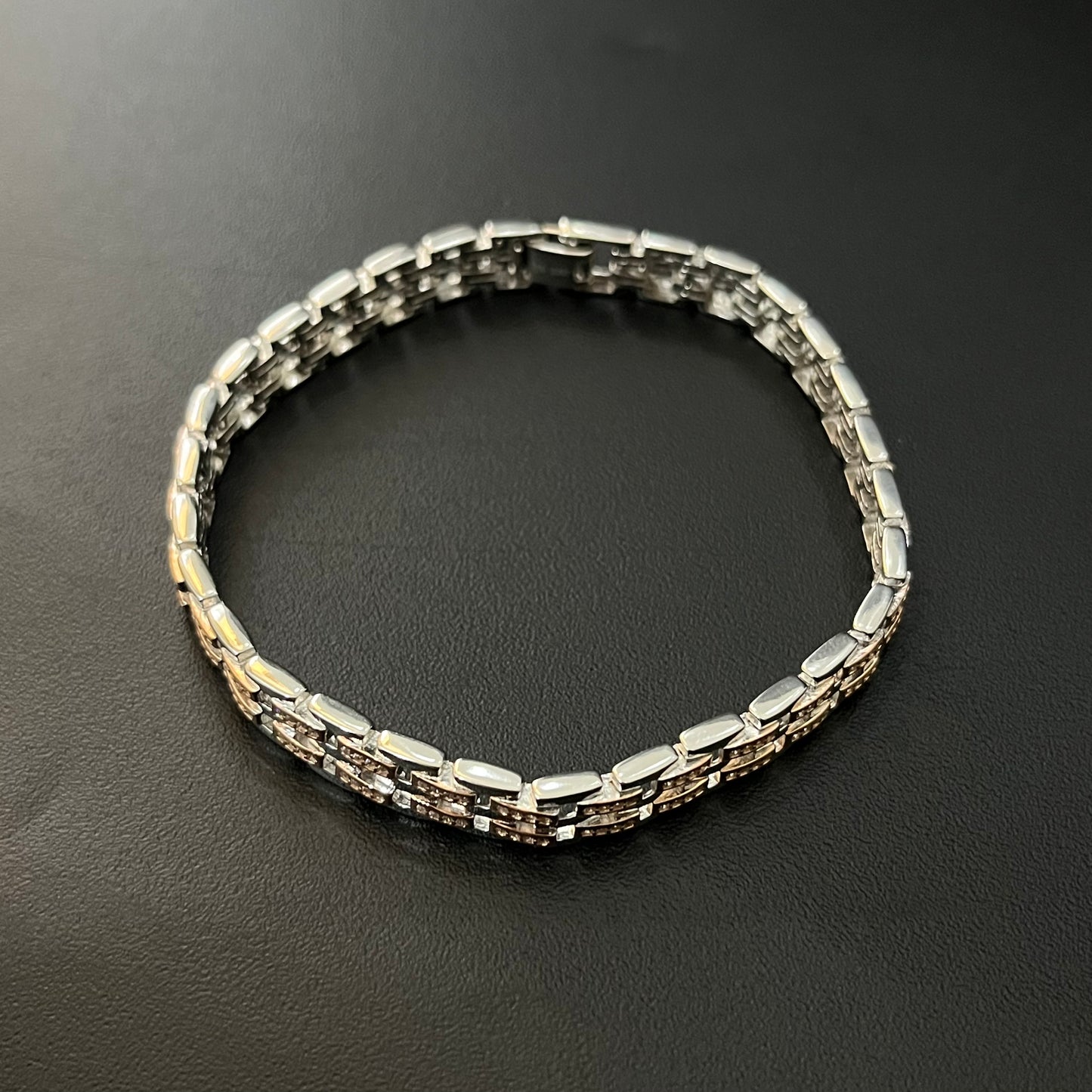 Silver Mens Bracelet Center Two Line