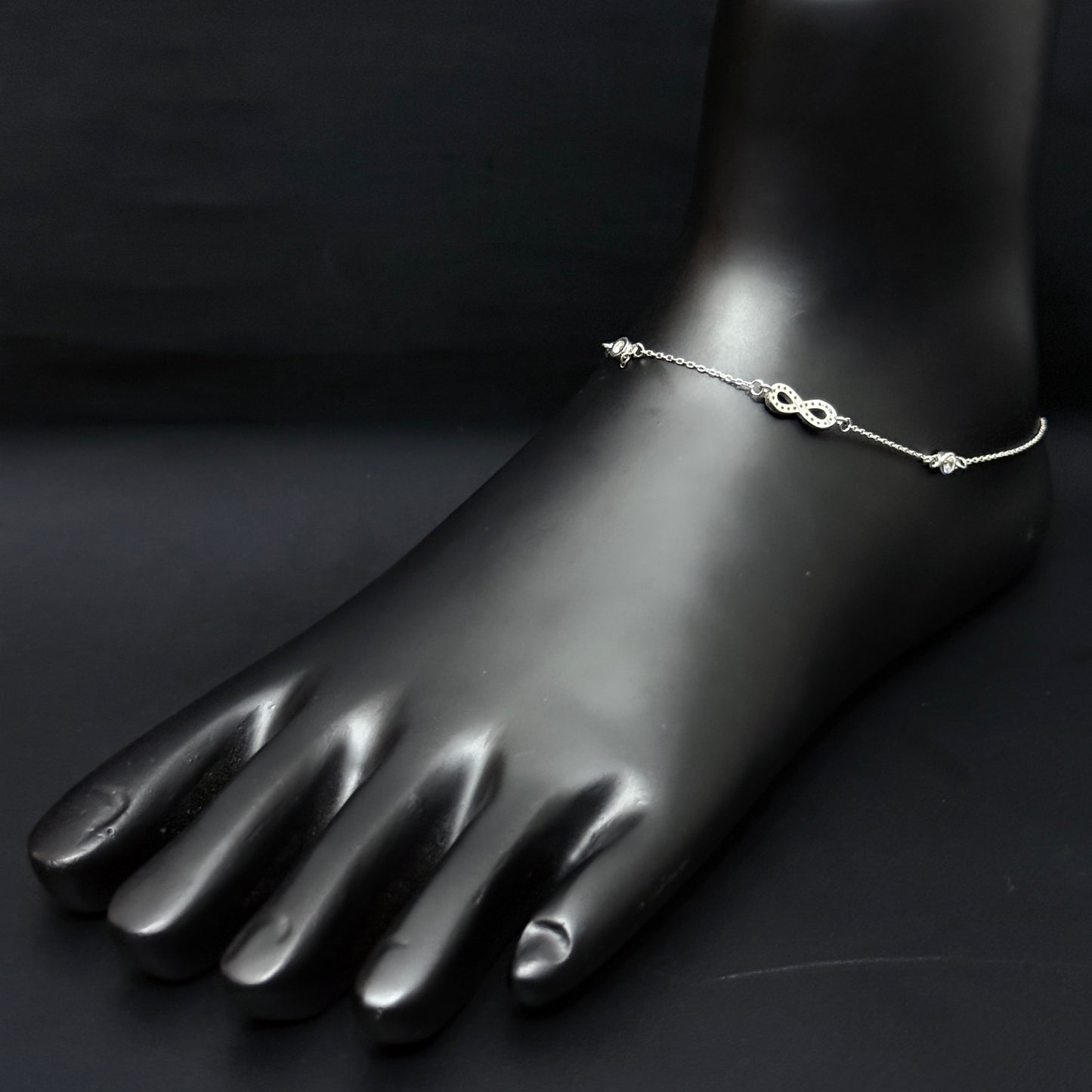 Silver Ladies Anklet Infinity & AD