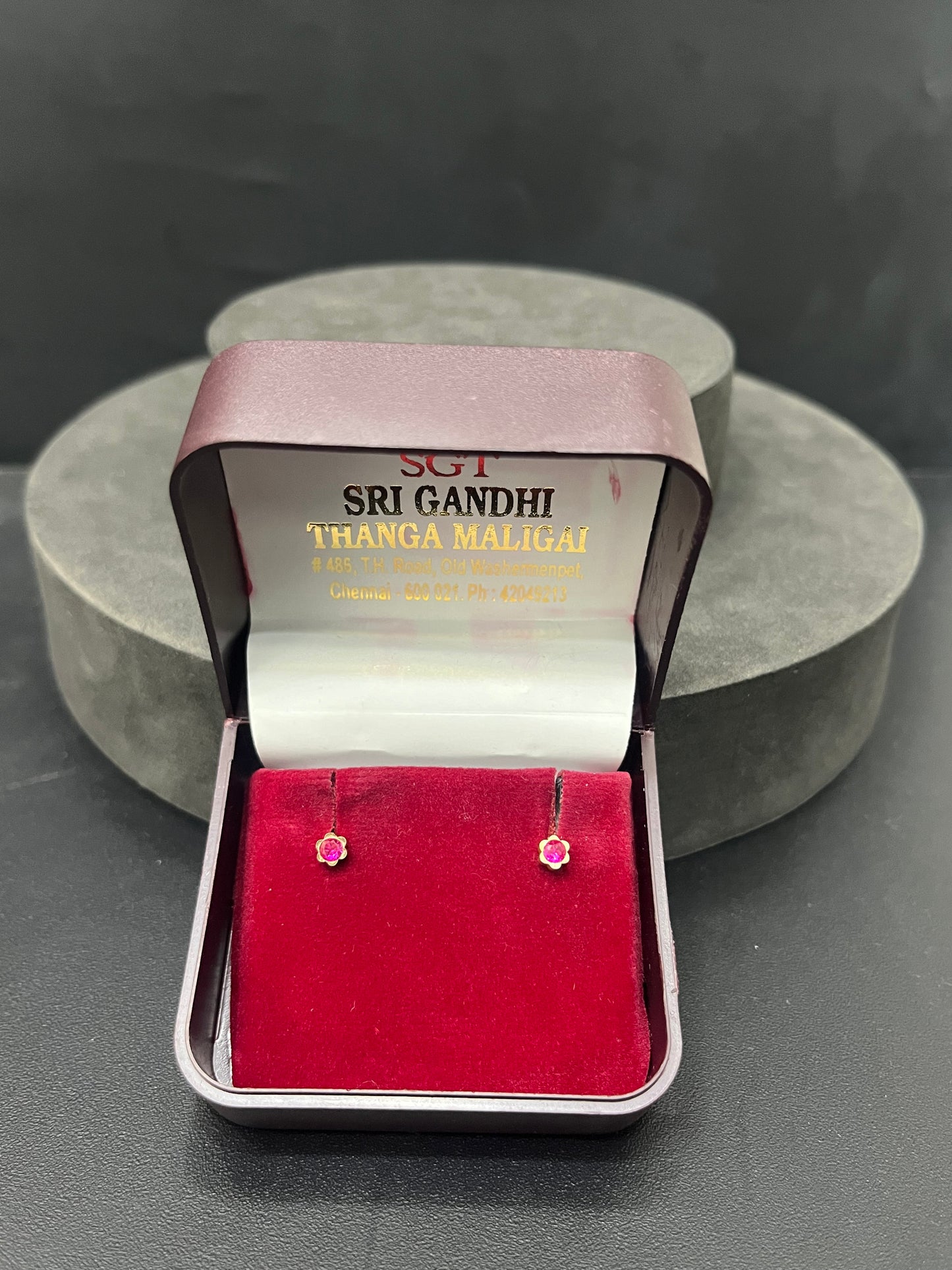 Gold Flower Pink Studs 18K