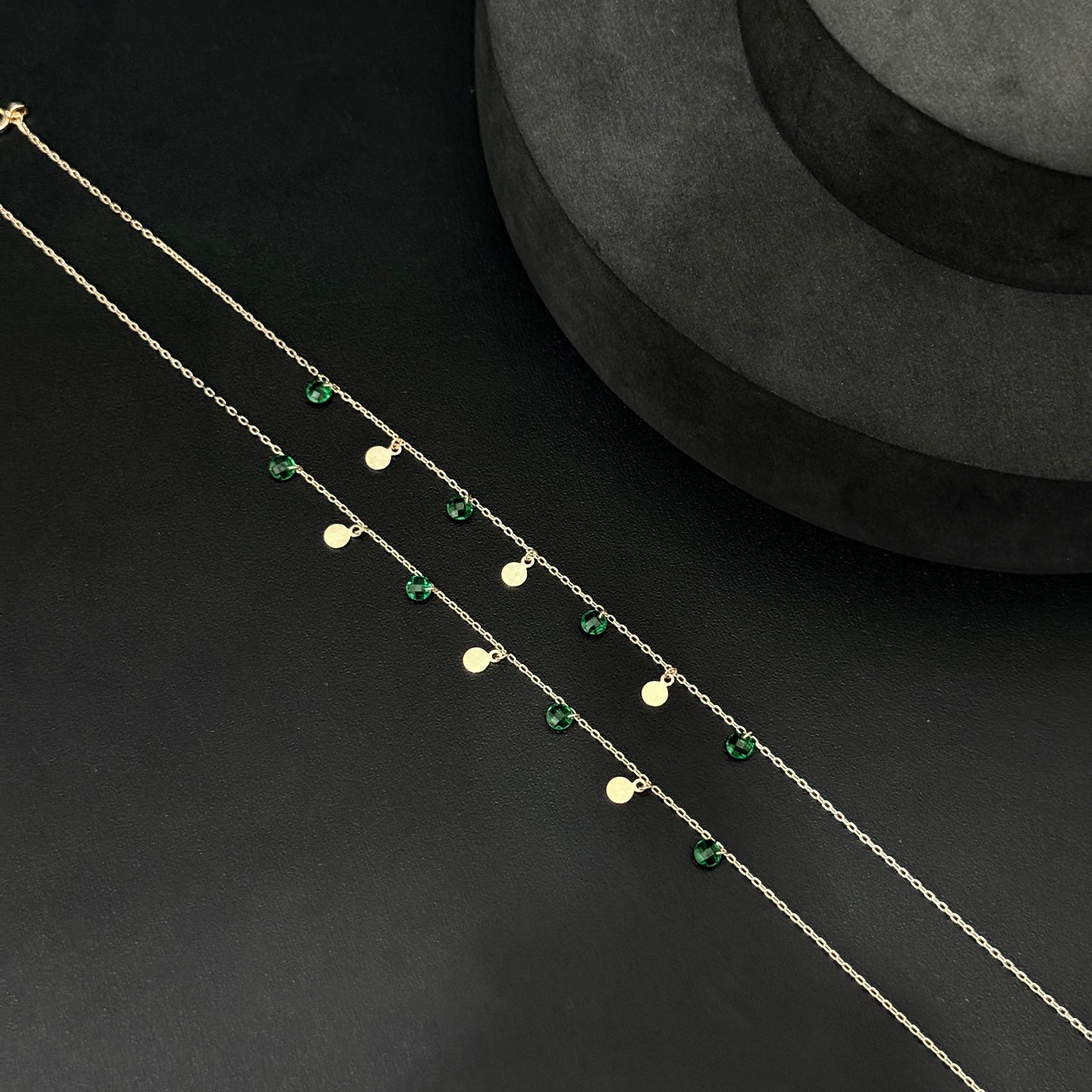 Silver Ladies Anklet_Green & White Beads SS