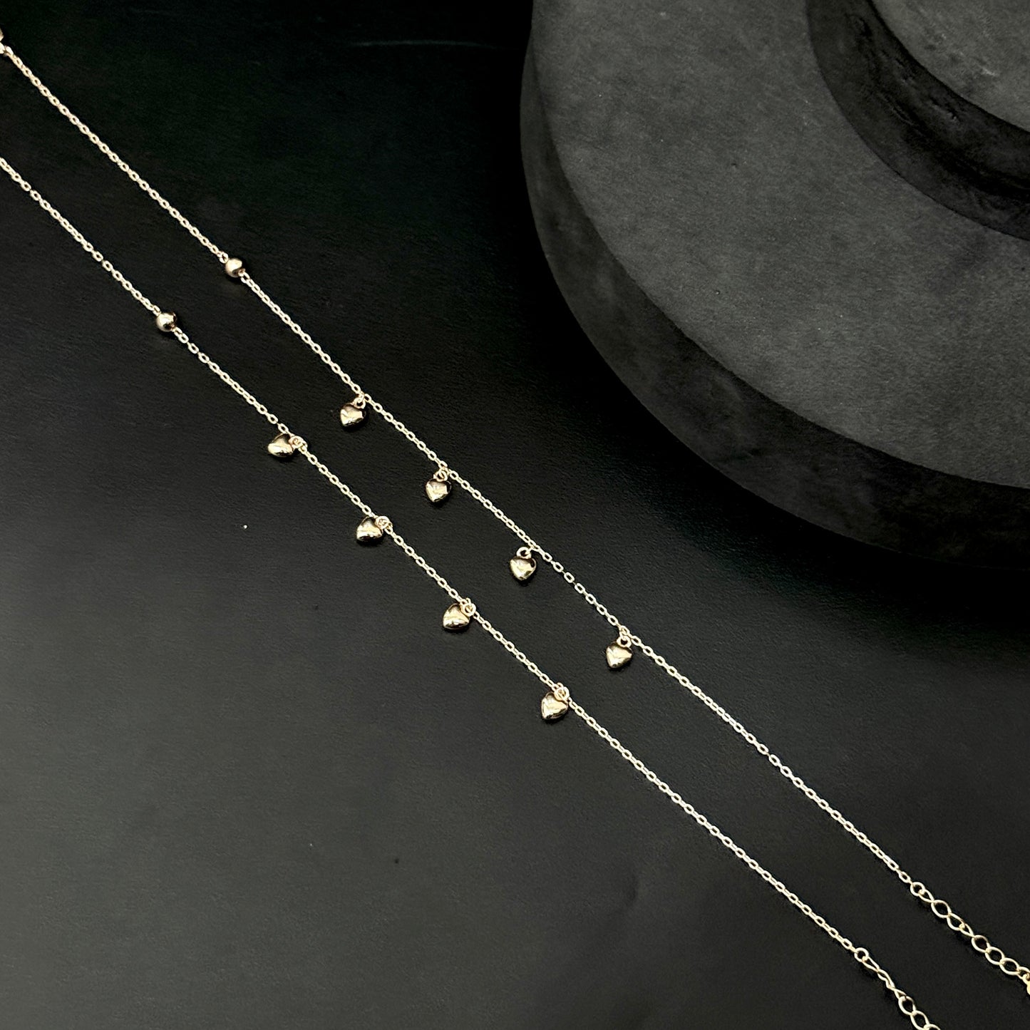 Silver Ladies Anklet Heart Solid Charms RG