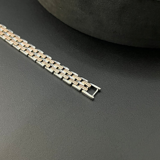 Silver Mens Bracelet Center Two Line