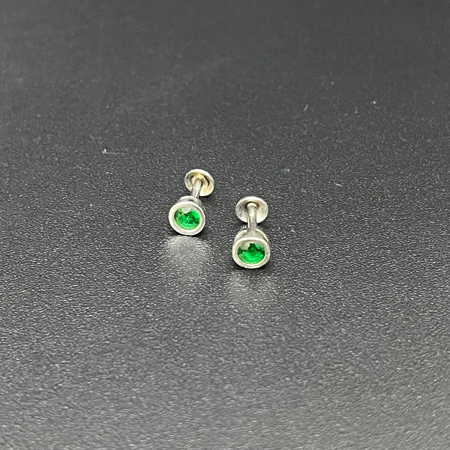 Silver Studs Green Stone
