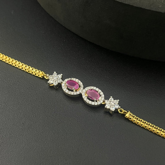 Silver Ladies Bracelet Gold Finished Ruby Cut