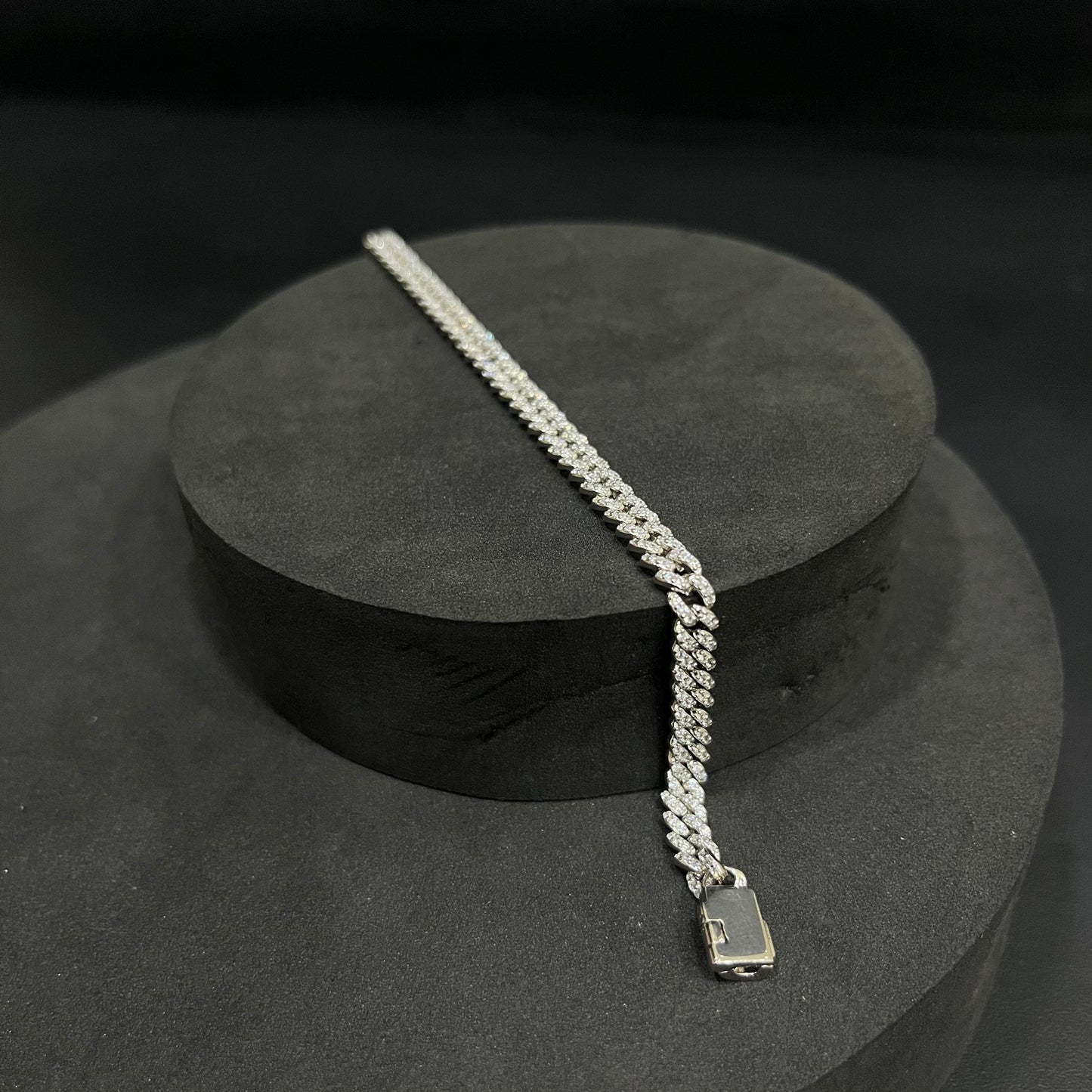 Silver Men's Bracelet Cuban Stone Studded