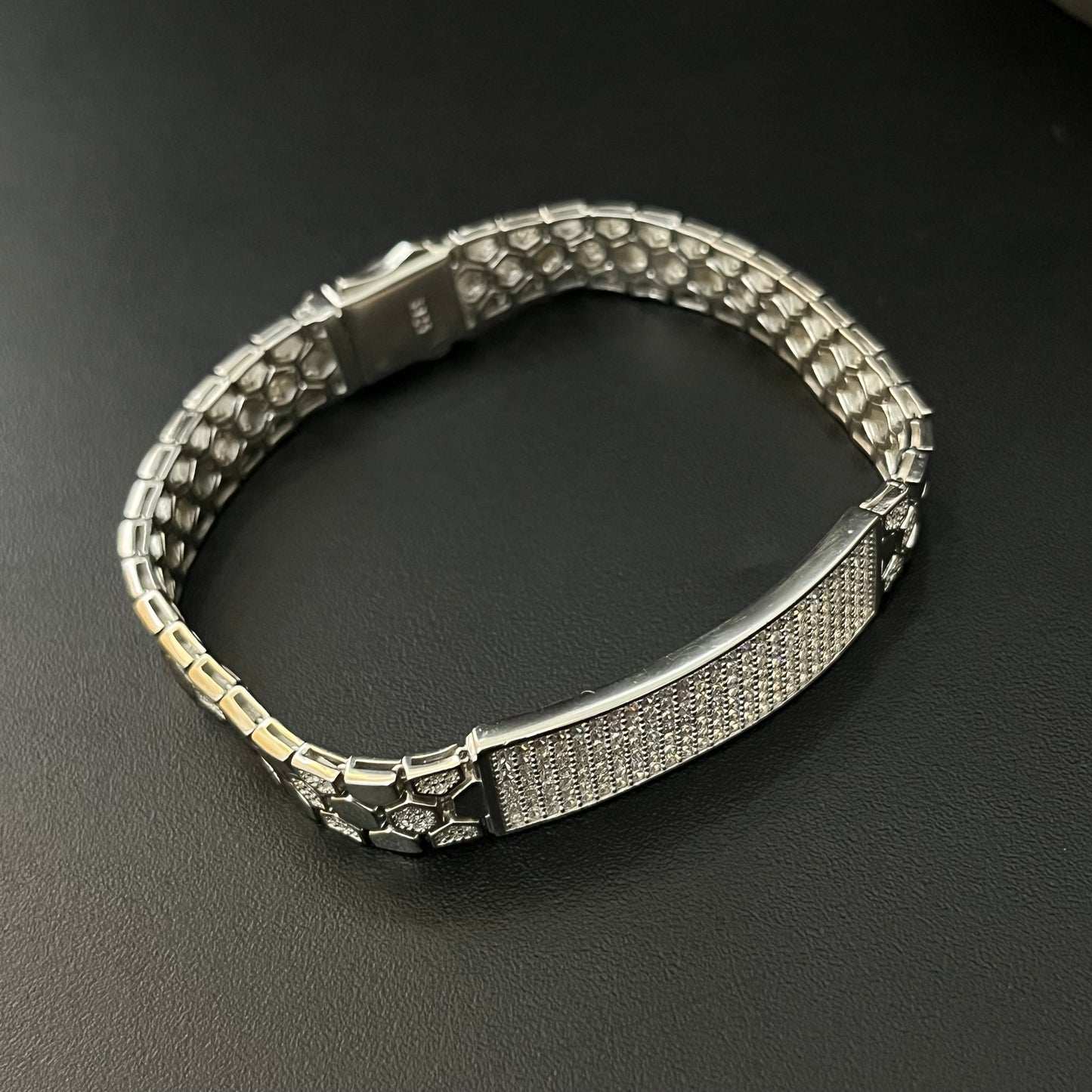 Silver Gents Bracelet Heaxogan Platinum Finished
