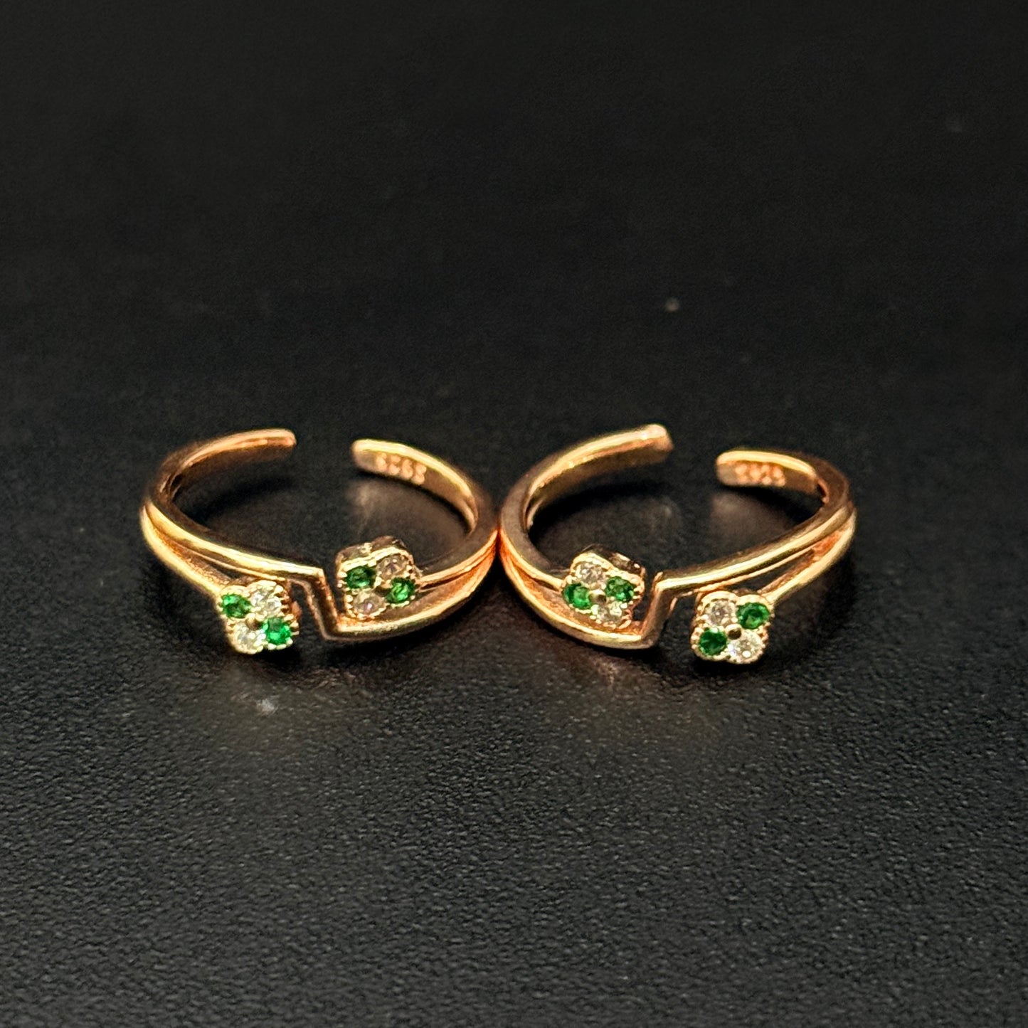 Silver Ladies Toe Rings Sqaure Green Pink RG