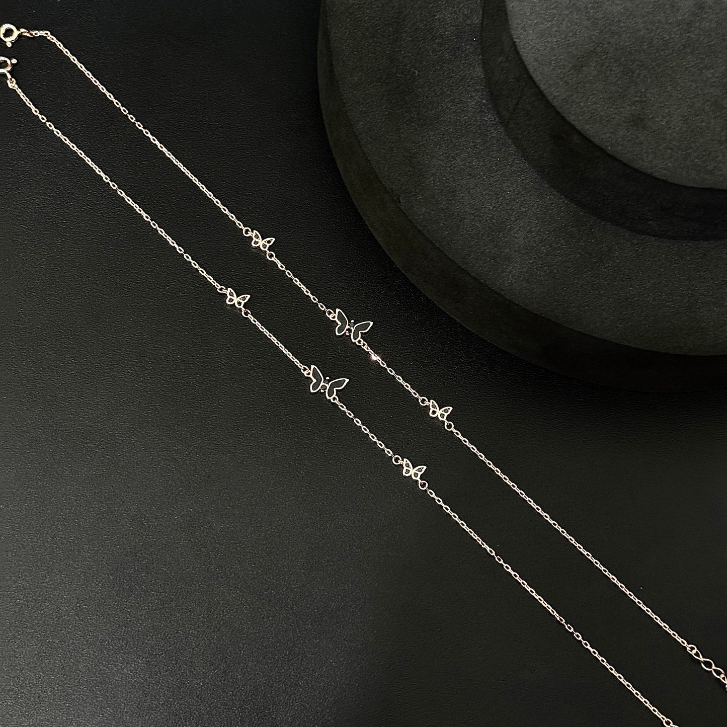 Silver ladies anklet Black Butterfly RG