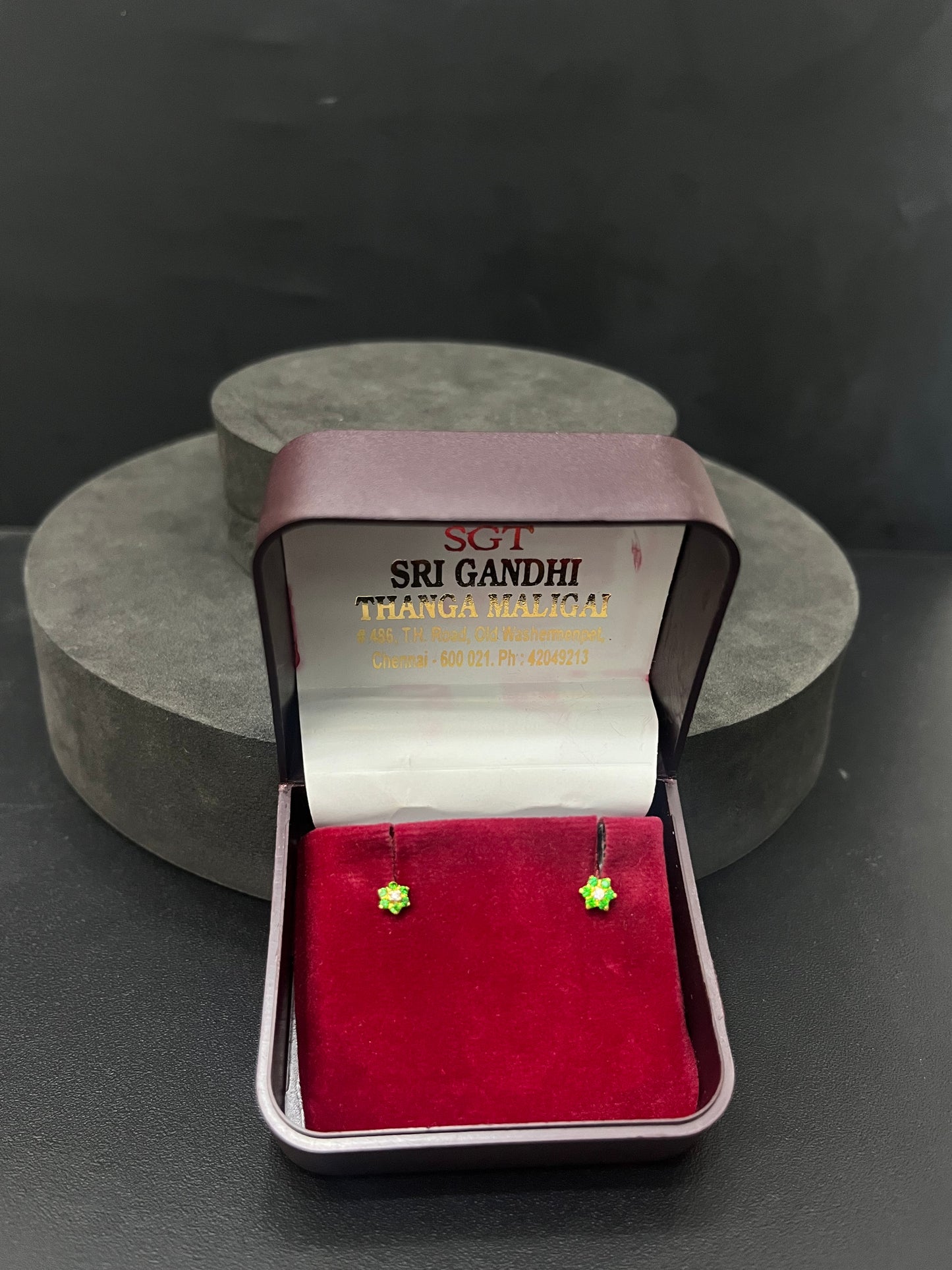 Gold Studs 18k Floral Green