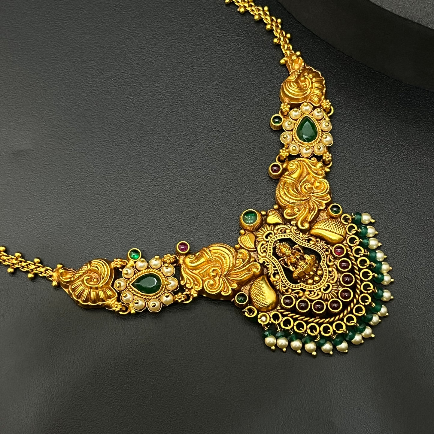 Silver Necklace Antique Finished Lakshmi With Beads