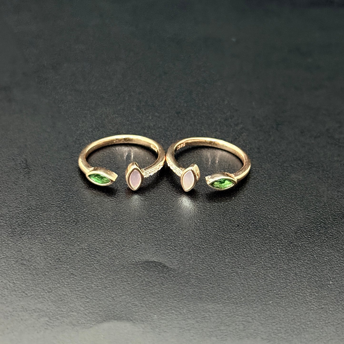 Ladies Toe Rings Rosegold Green & Pink Cermaic Stones