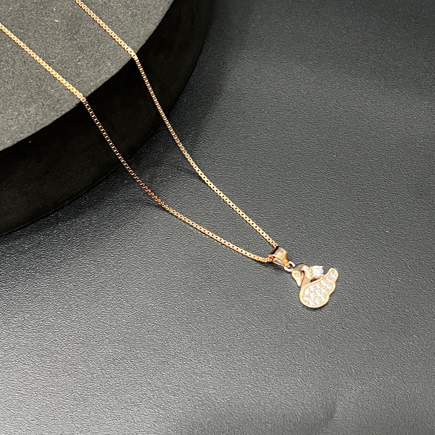 Ladies Silver Pendant Chain Swan Design Rosegold