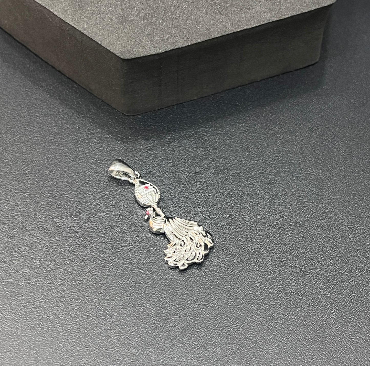 Silver Peacock & Vel Pendant Platinum Finished