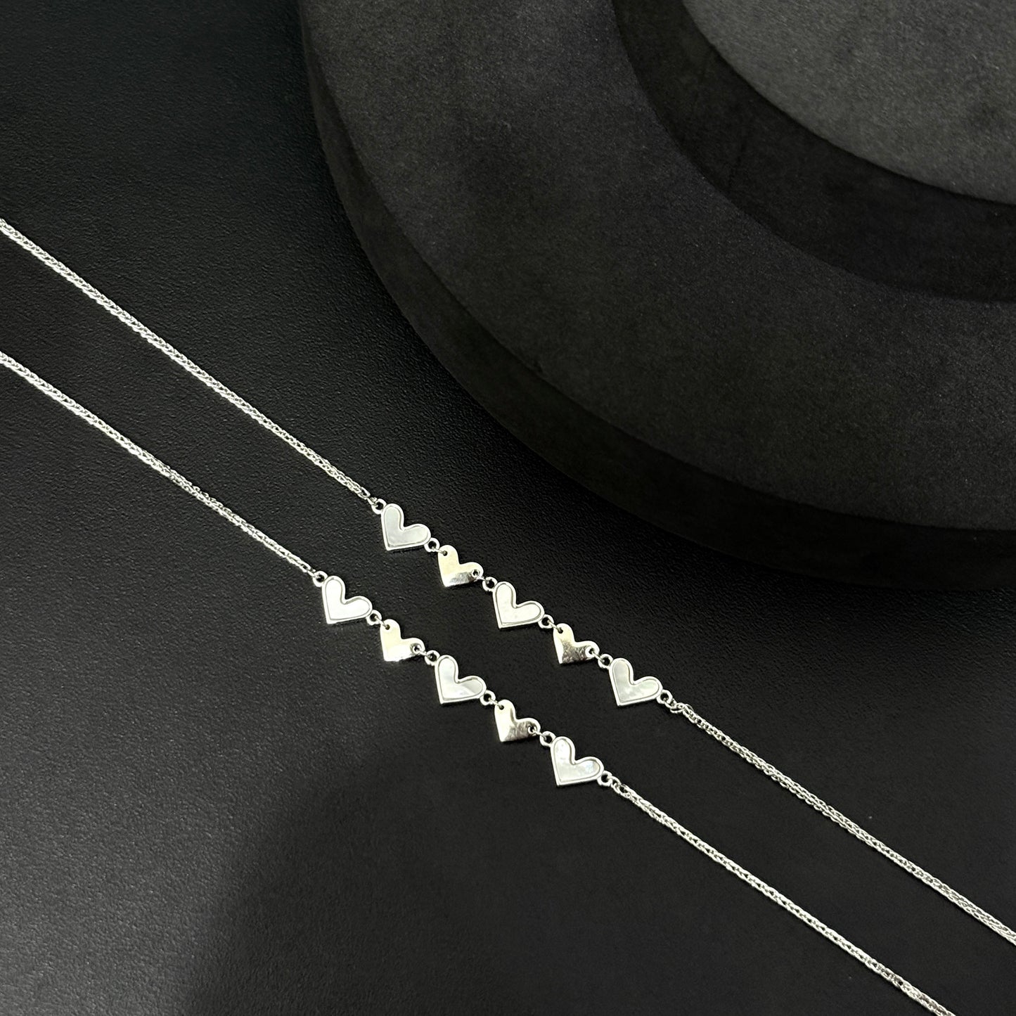 Silver Ladies Anklet_String of Hearts SS