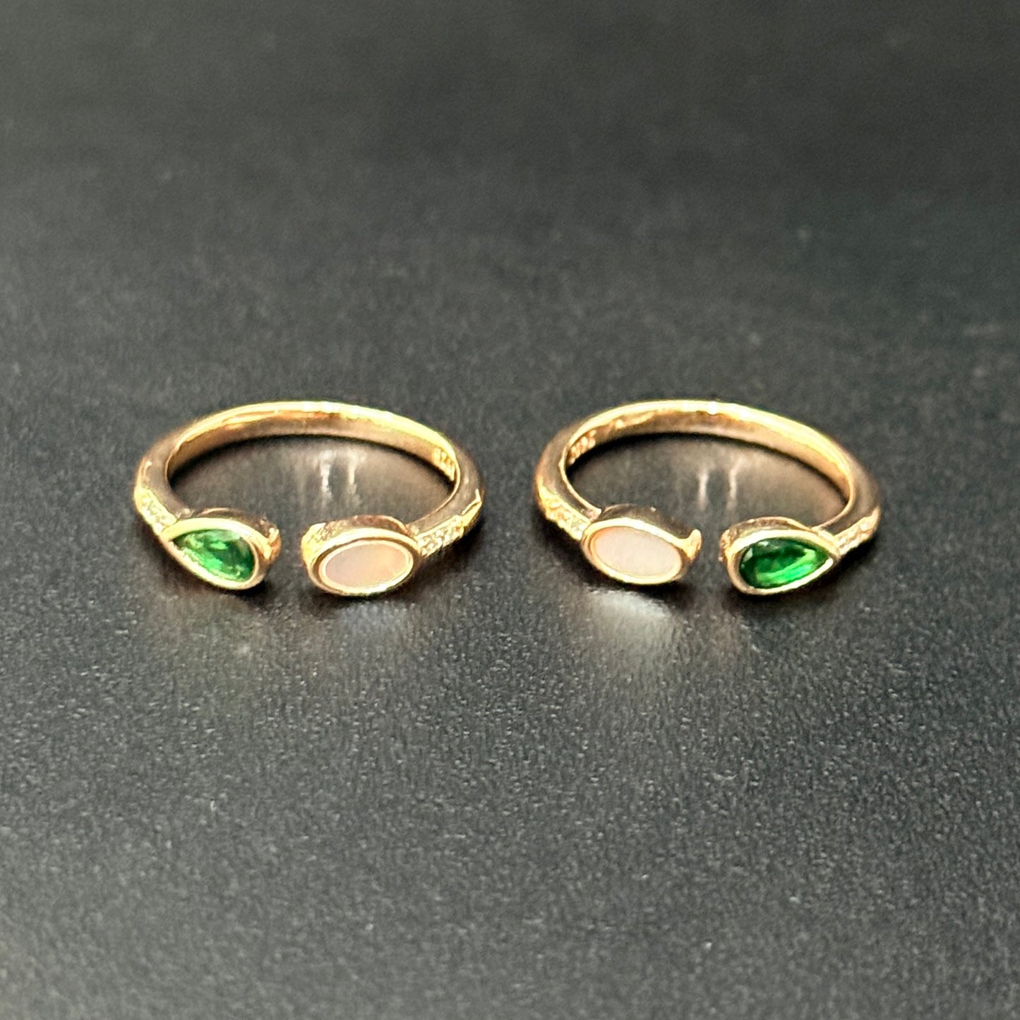 Silver Ladies Toe Rings Green & Pink Mossanite RG