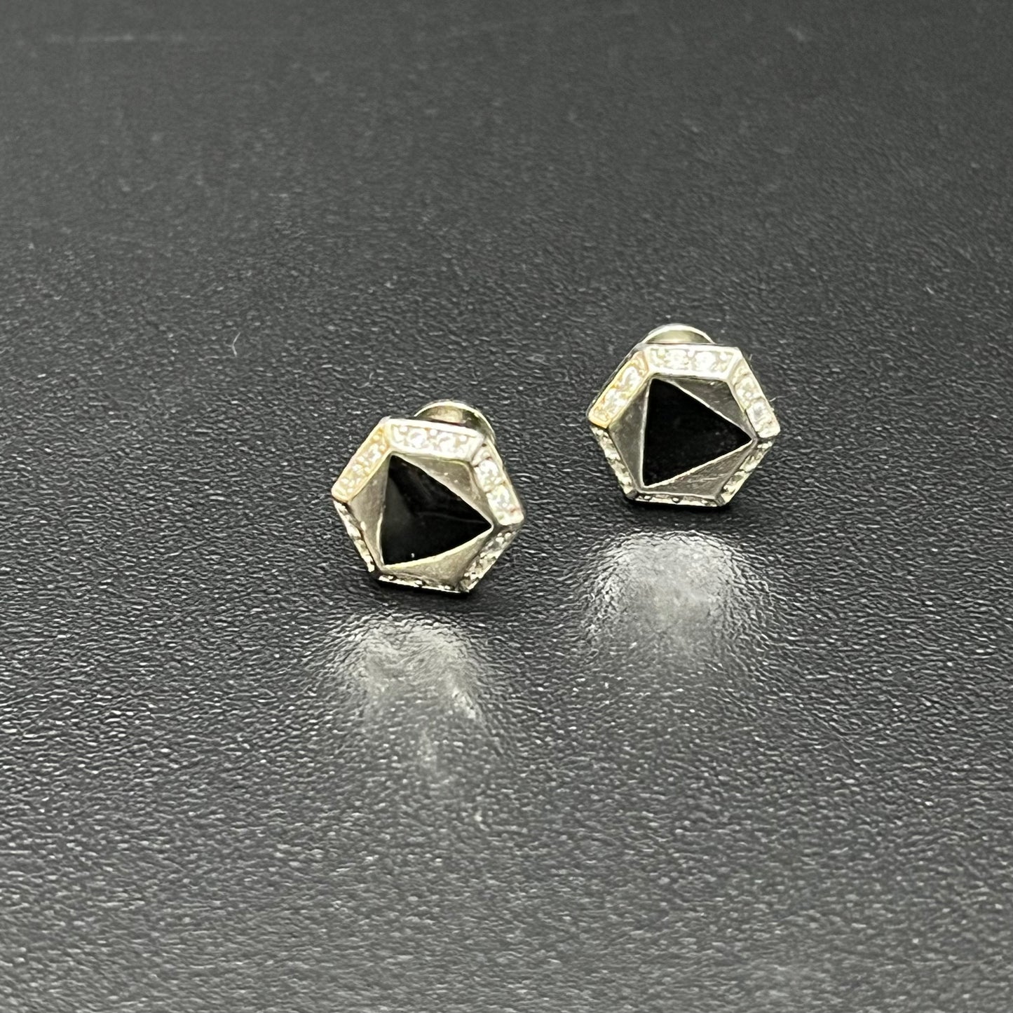 Silver Studs Triangle Shape Black Stone