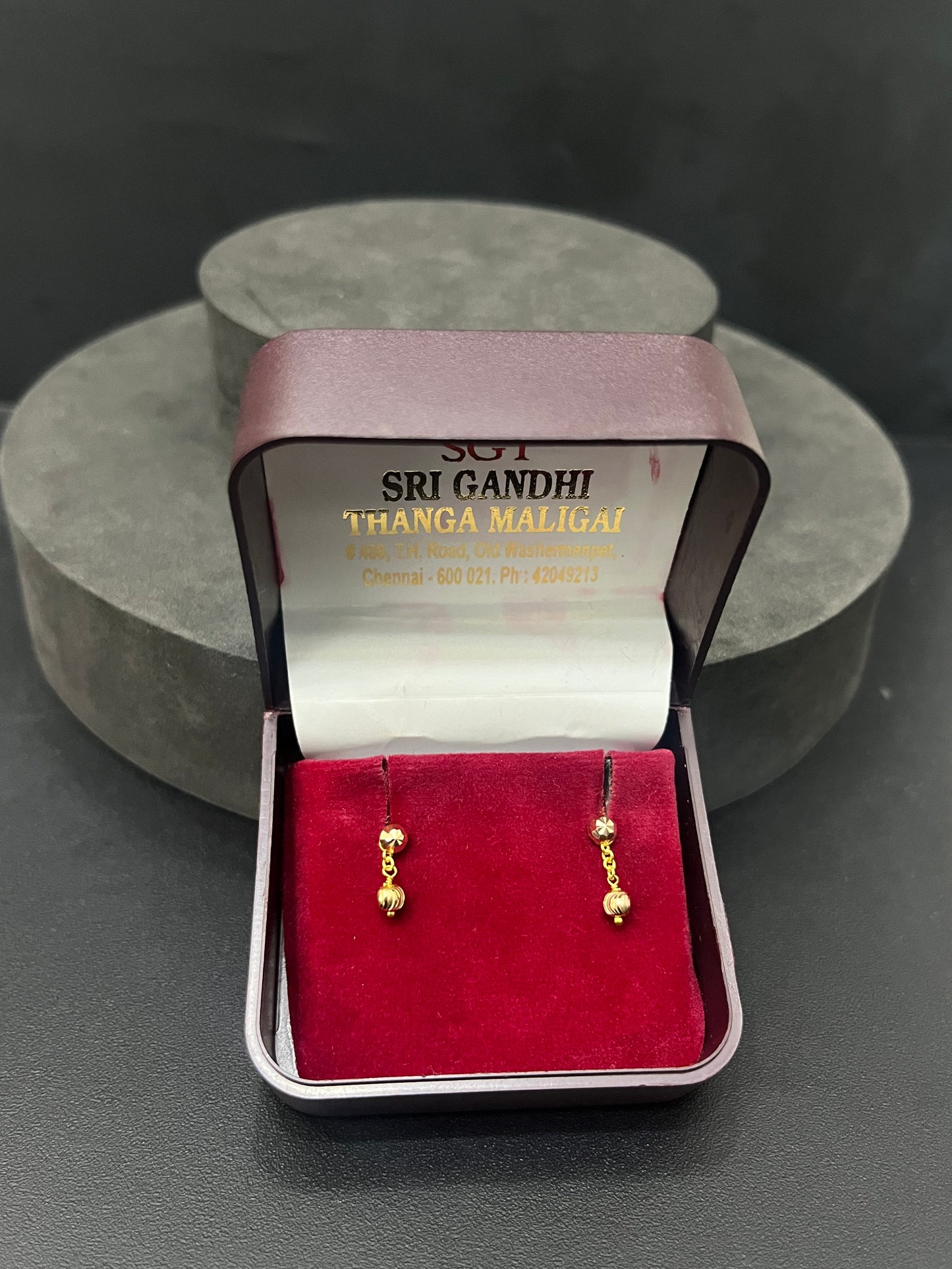 Gold Studs 18k Hanging Balls(123)