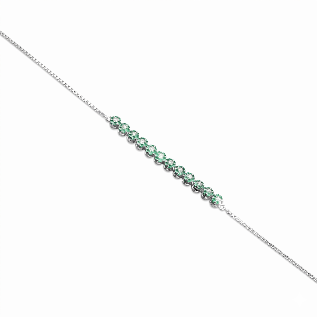 Silver Ladies Bracelet Green Floral Sparkle Stones 925