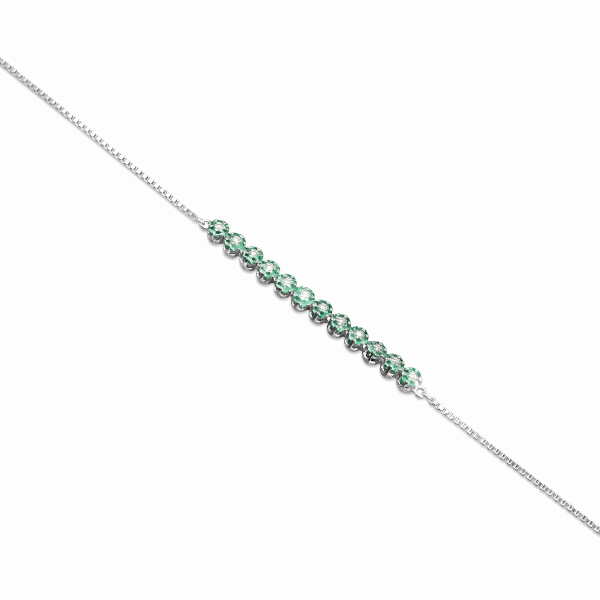 Silver Ladies Bracelet Green Floral Sparkle Stones 925