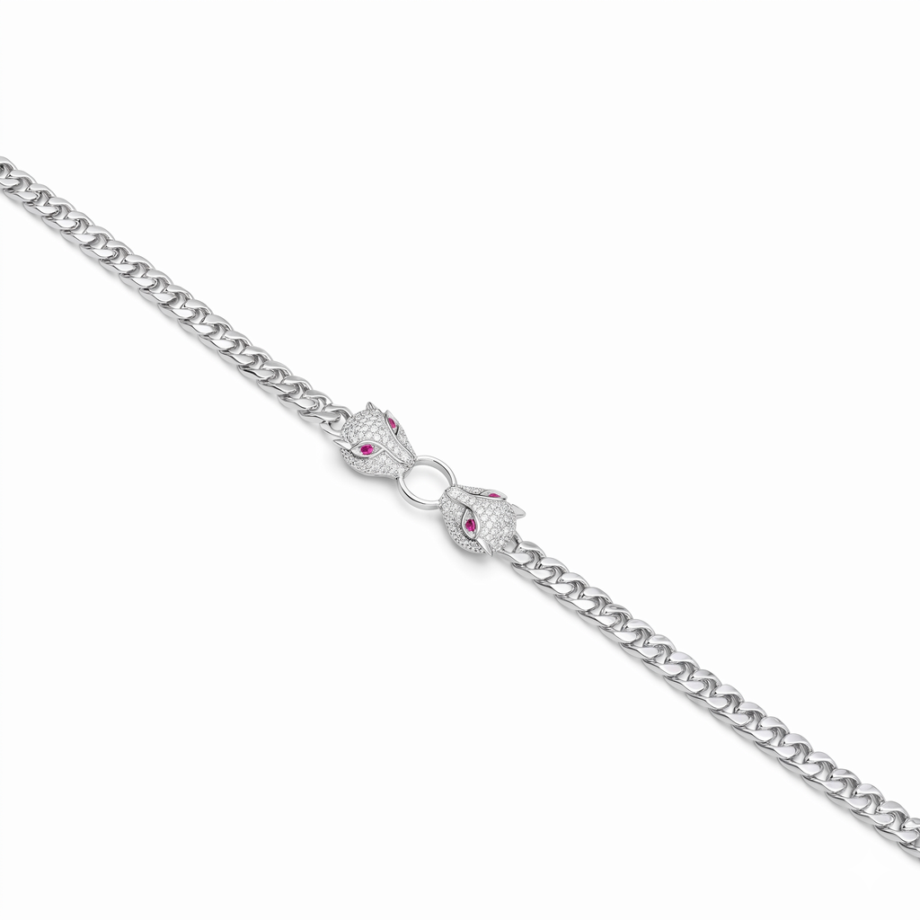 Silver Ladies Bracelet Twin Monster Mostif Cuban Link 925