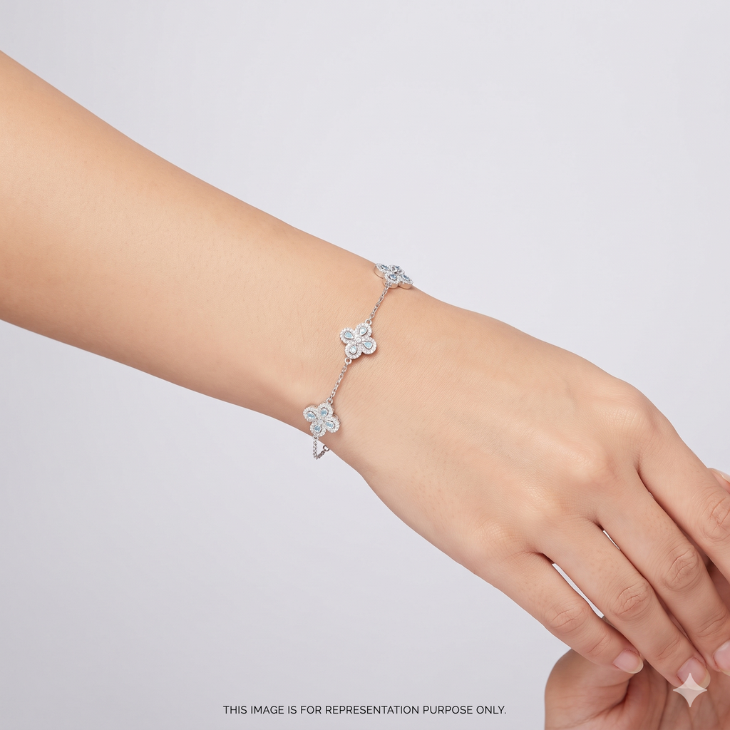 Silver Ladies Bracelet Floral White Crystal 925