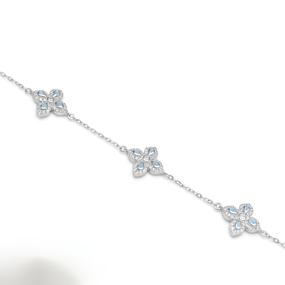 Silver Ladies Bracelet Floral White Crystal 925